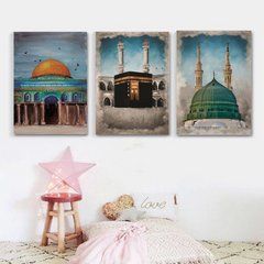 3 Pcs Islamic Holiest Sites Representation Wallmate Set