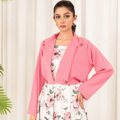 2 Pcs Stylish Floral Print Maxi Dress With Pink Jacket
